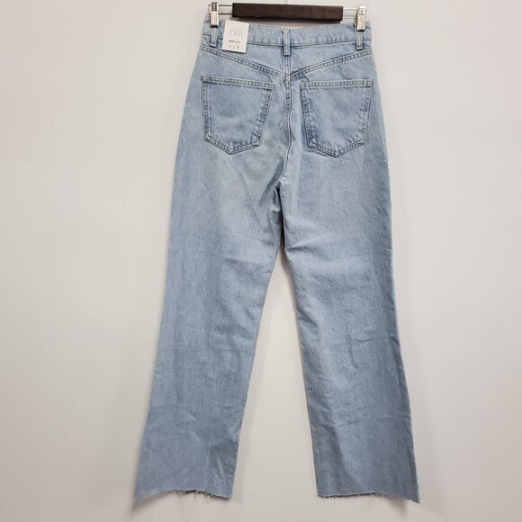 Zara Womens Grunge Skater High Rise Wide Leg Jeans Size 4 Indie Distressed NWT - Picture 2 of 15